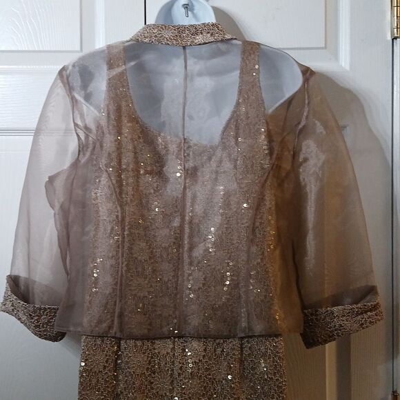 Alex Evening taupe 2pc dress jacket set Sz 14 Wedding Mother of the Bride - Picture 6 of 10